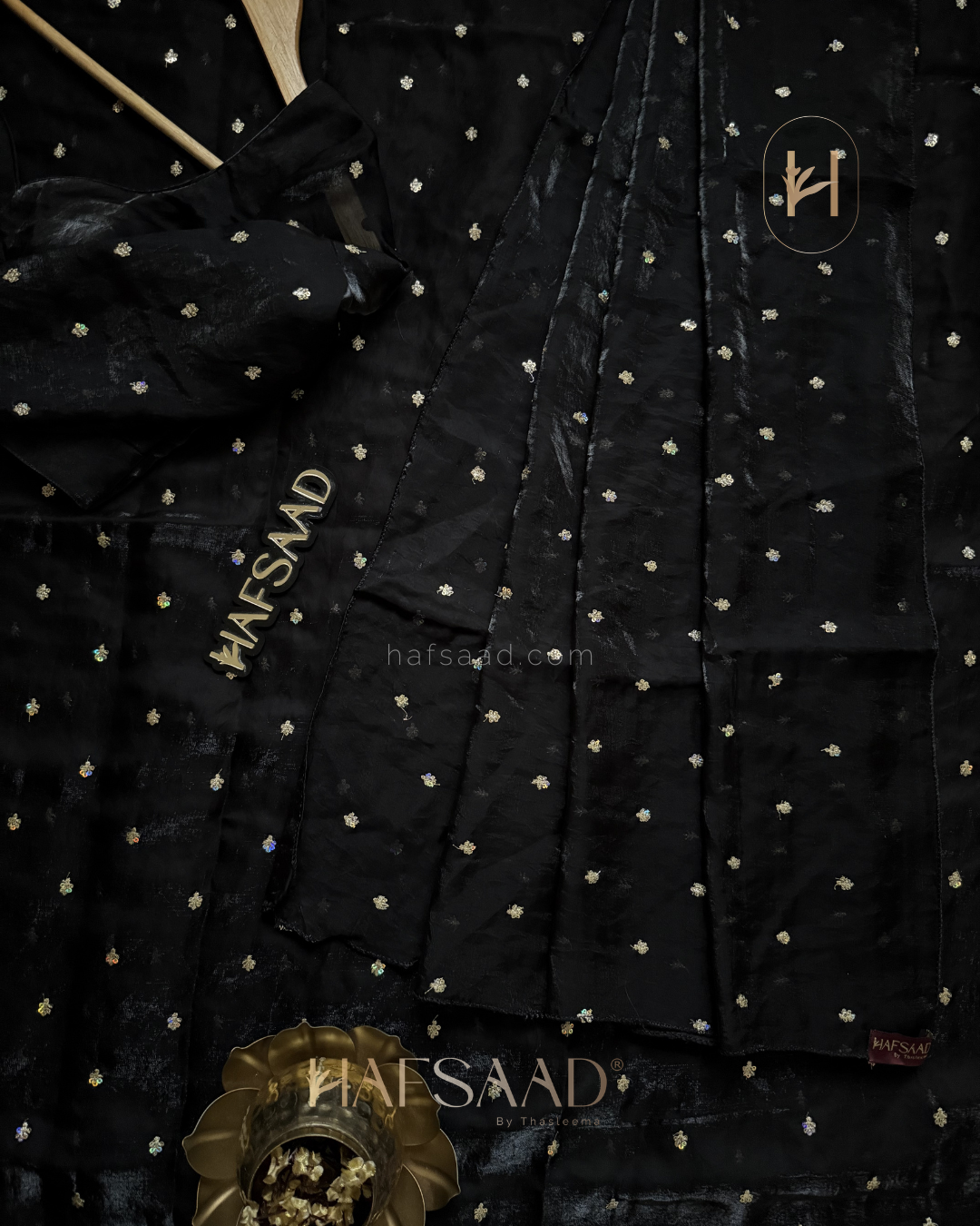 Hani- Stardust Satin Saree (black)