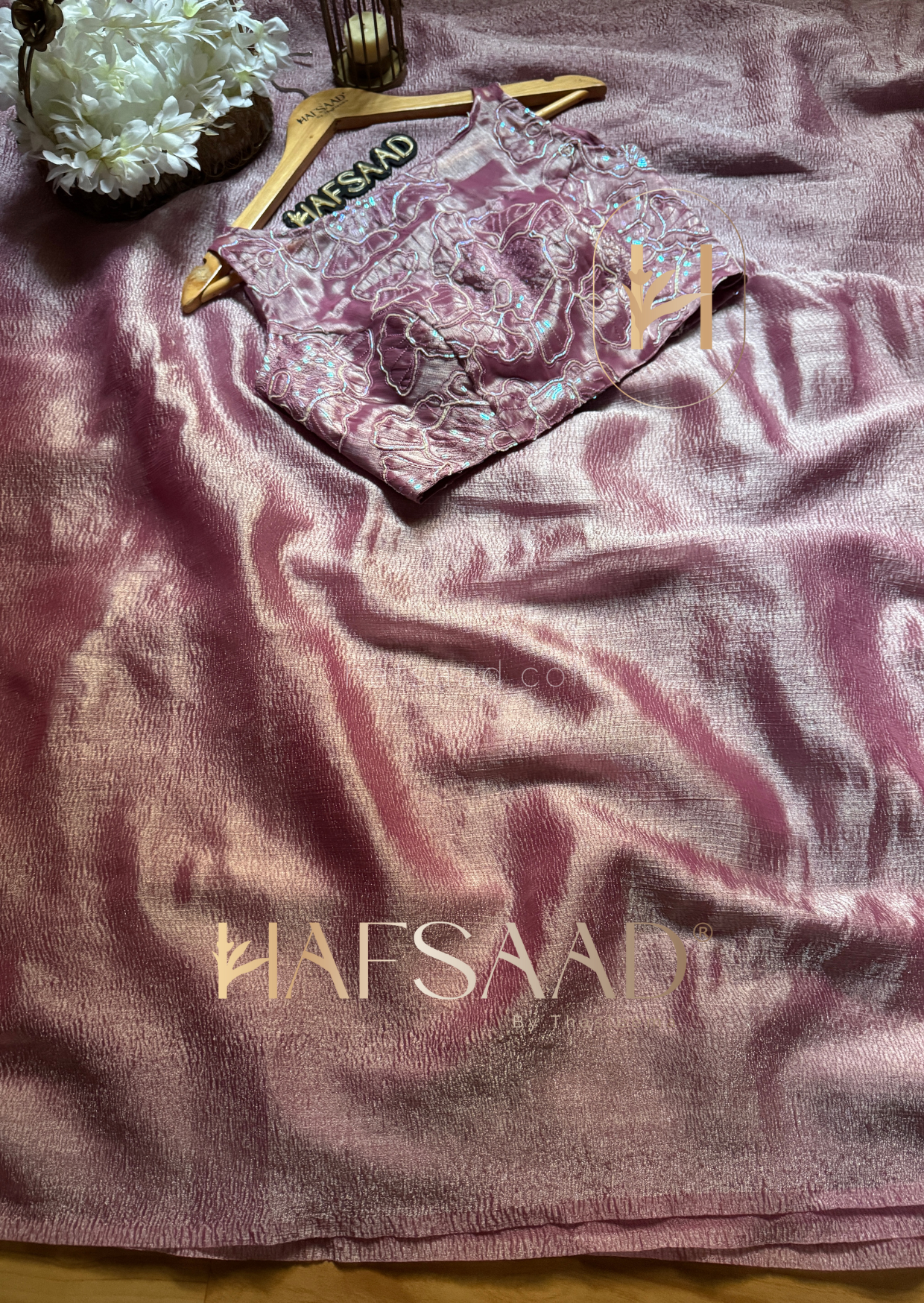 Hasini-Crushed tissue saree (Onion pink)