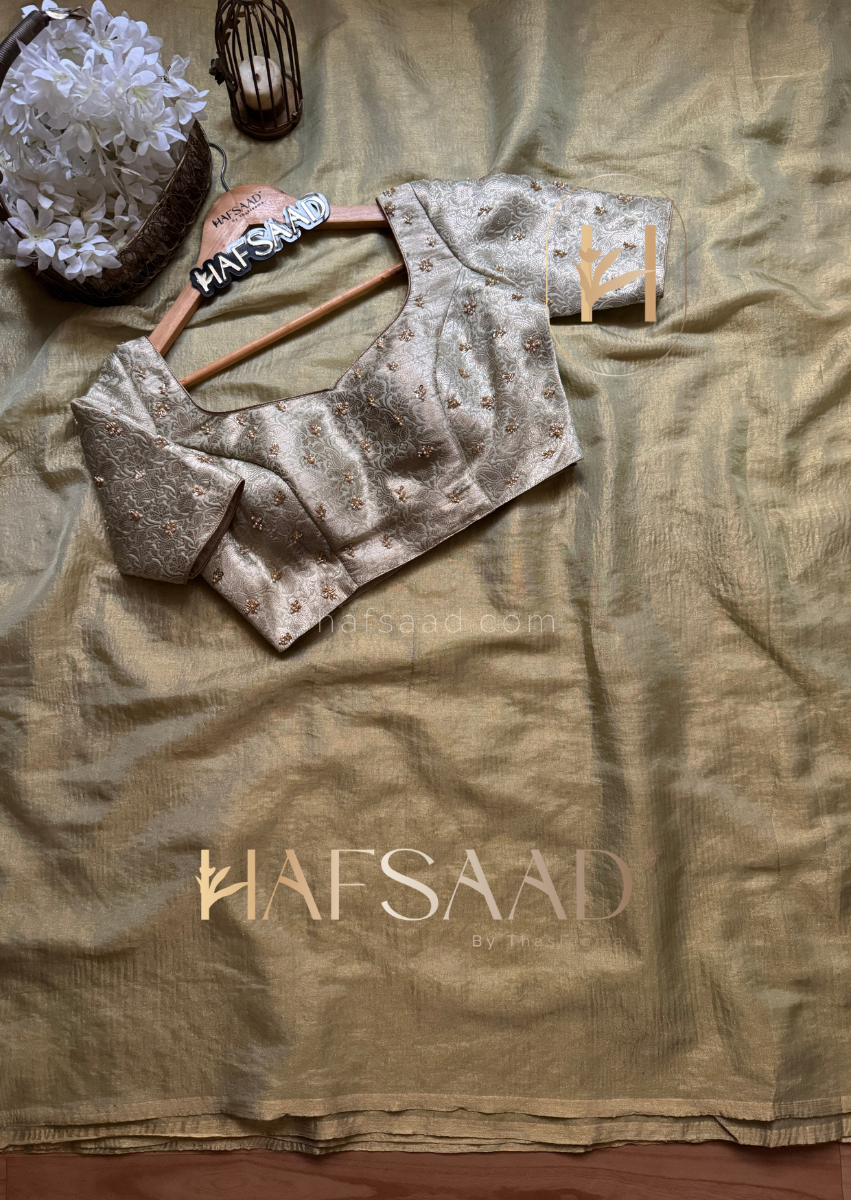 Nida Handwork- Soft semi tissue saree (Green)