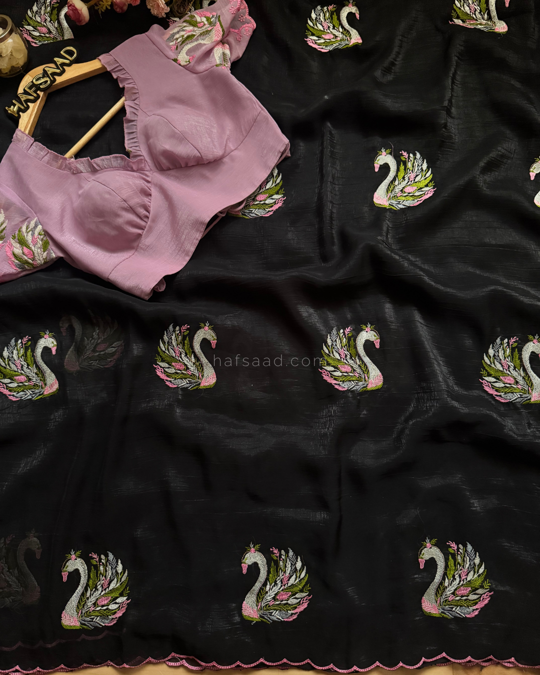 Swan- Glass chiffon Saree (Black)