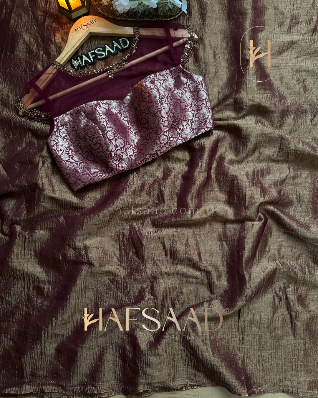 Nida Handwork - Soft semi tissue saree (Brown)