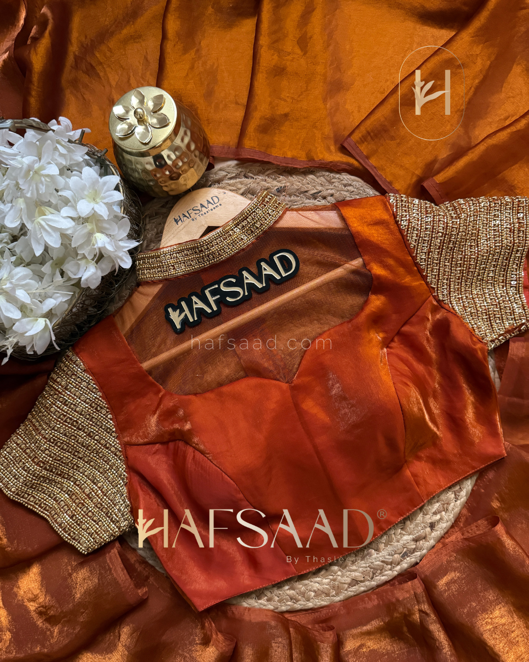Tara - Artisanal handwork saree (Burnt orange)