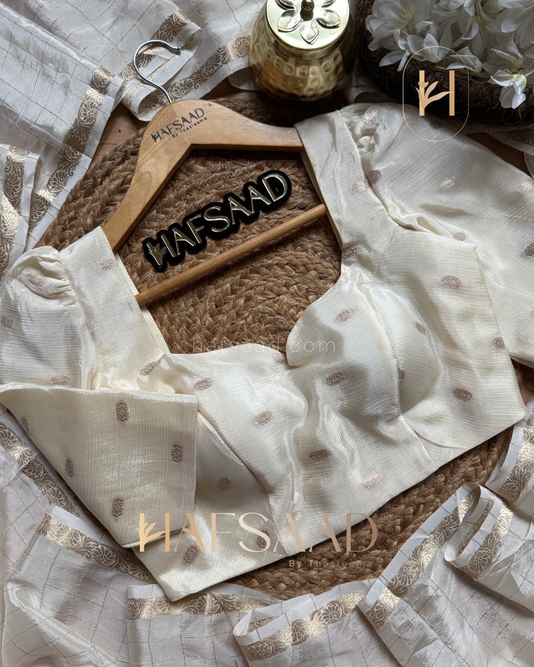 Madrasi - Premium crushed chinnon saree (Half white)