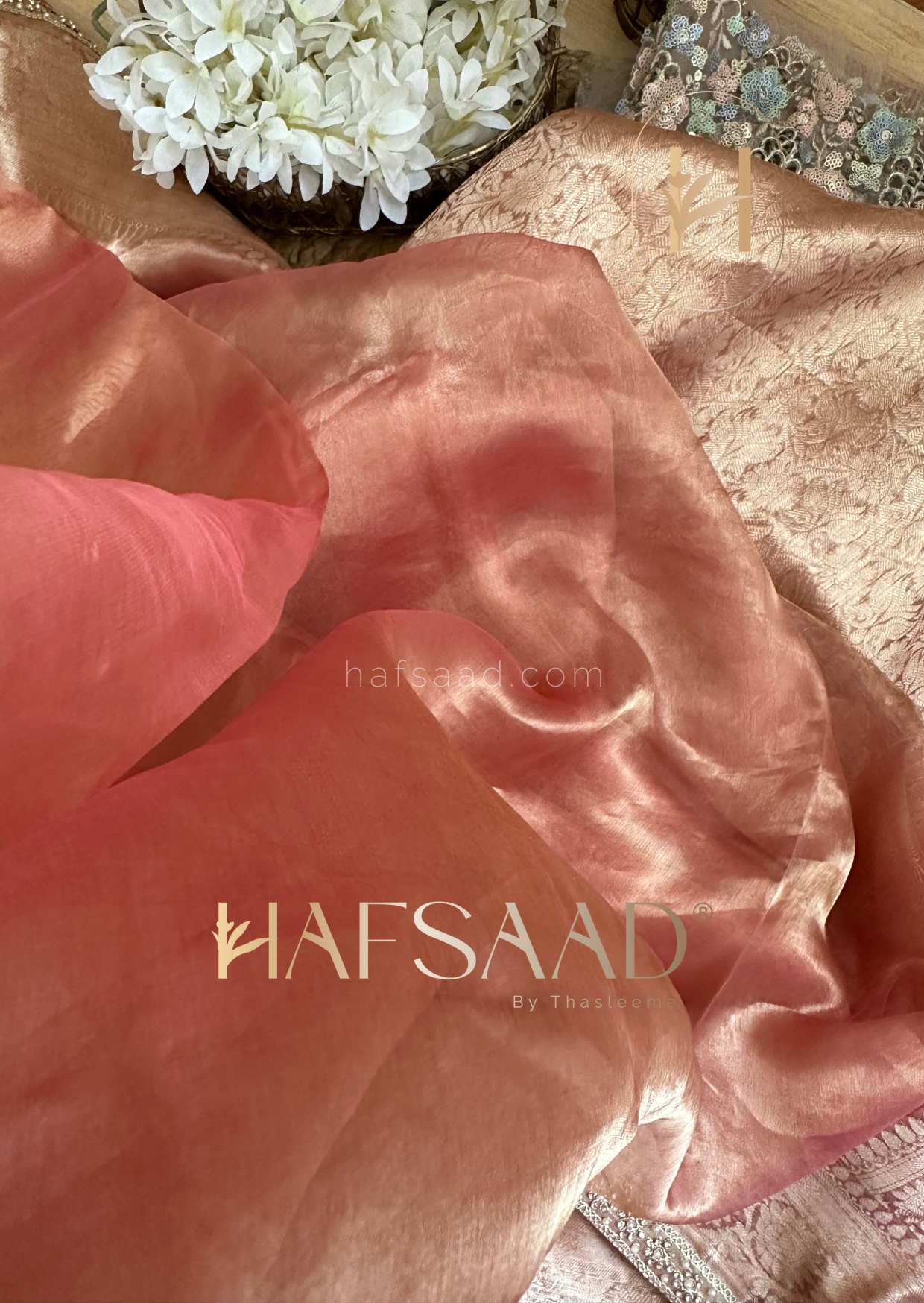 Noor- Pure tissue silk saree (Coral)