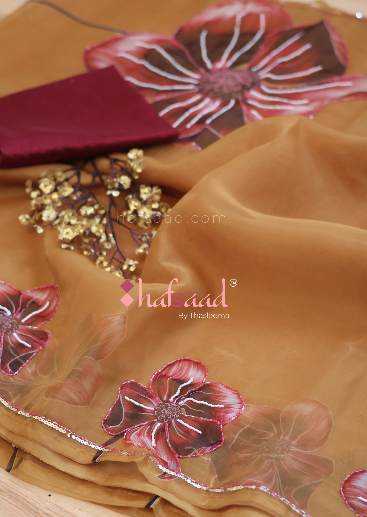 Dear Daisy - Handwork organza saree (Earthly Mustard)