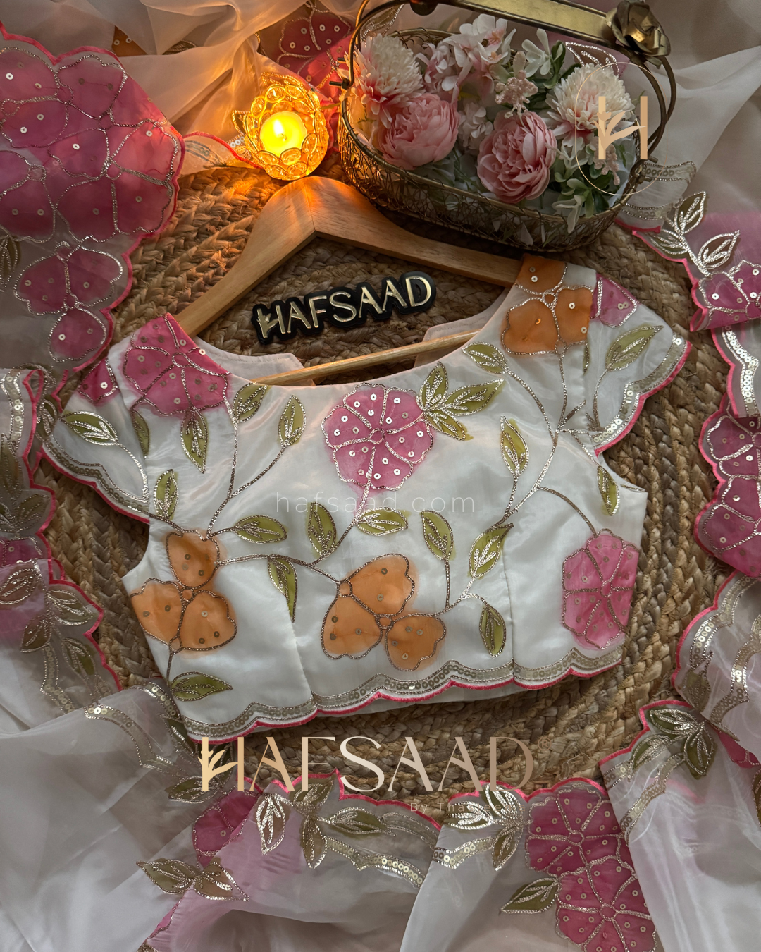 Isra - Premium organza saree (Pink)