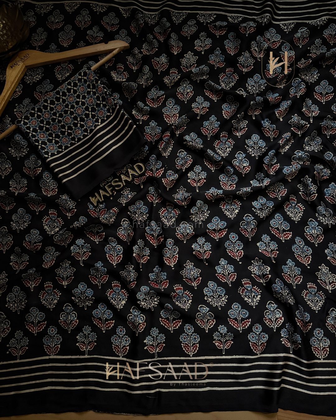 Mohana-Pure Ajrakh Modal Silk Saree (Classic Black)