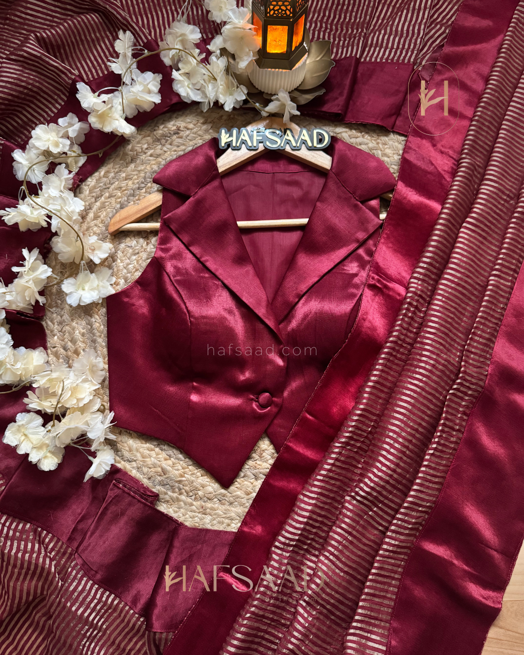 Carmine- Blended silk saree
