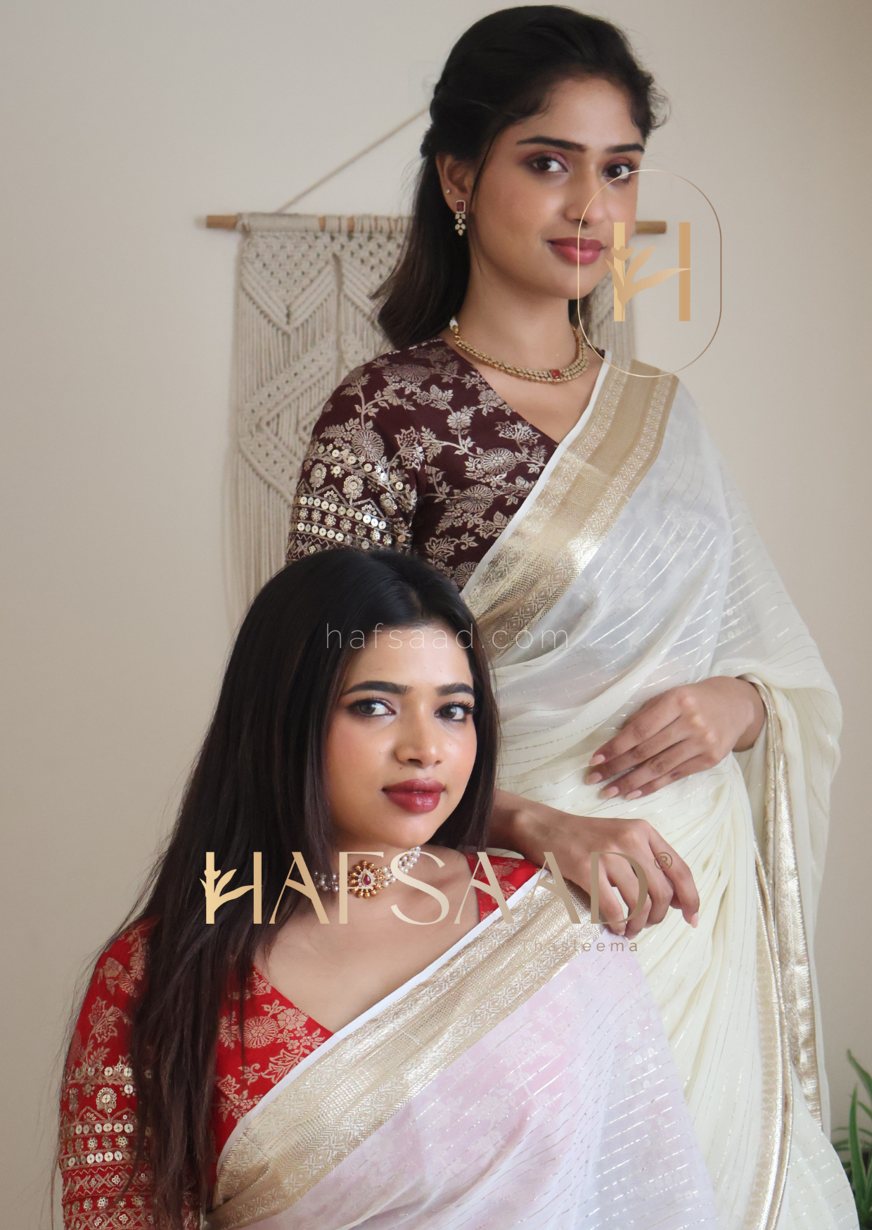 Mithra- Pure viscose saree (Plum Cream) Ready to wear