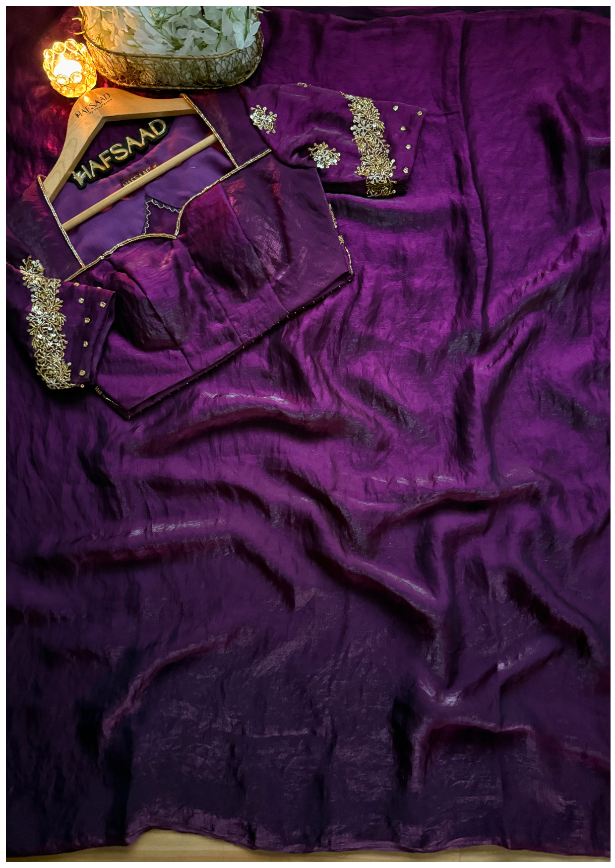 Thasneem - Stardust satin saree (purple)