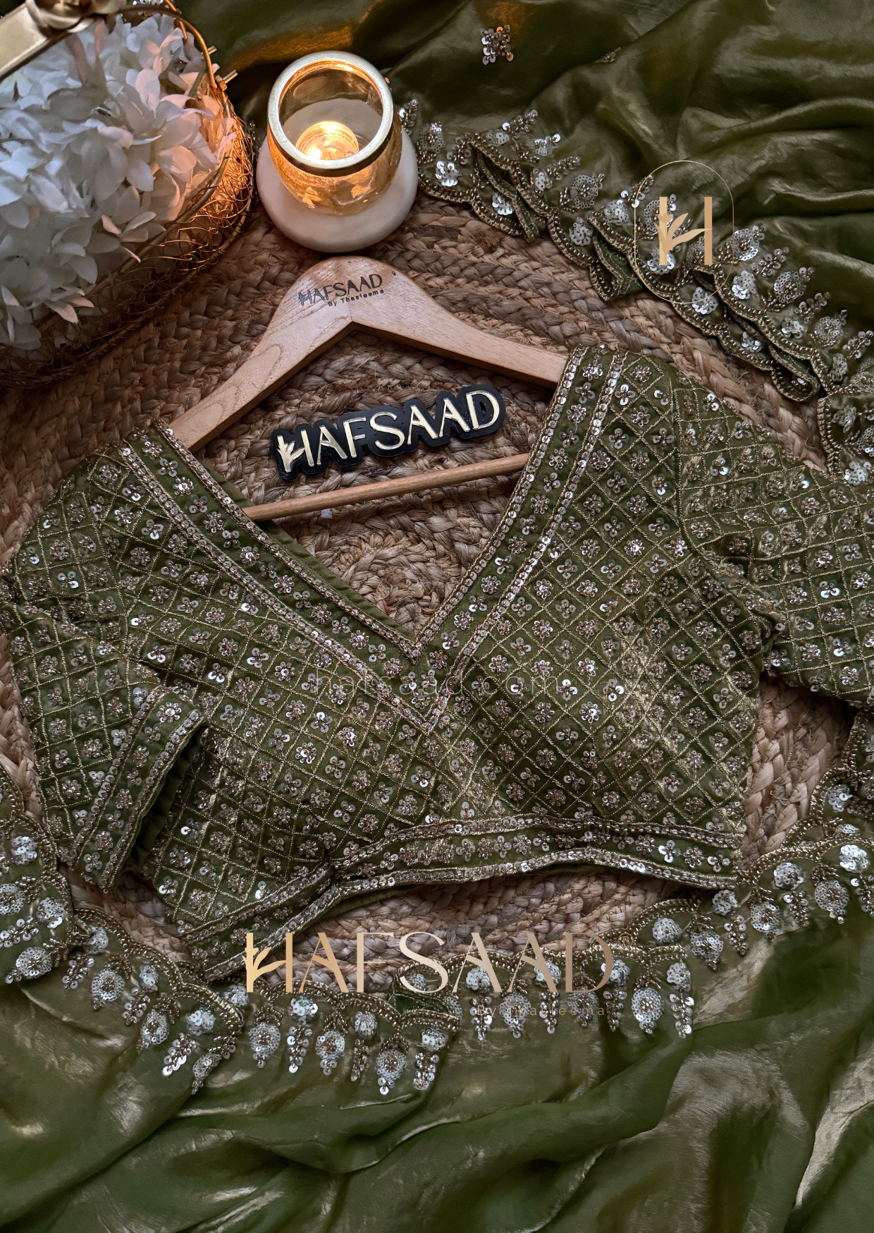 Mirza - Stardust satin saree (Green)