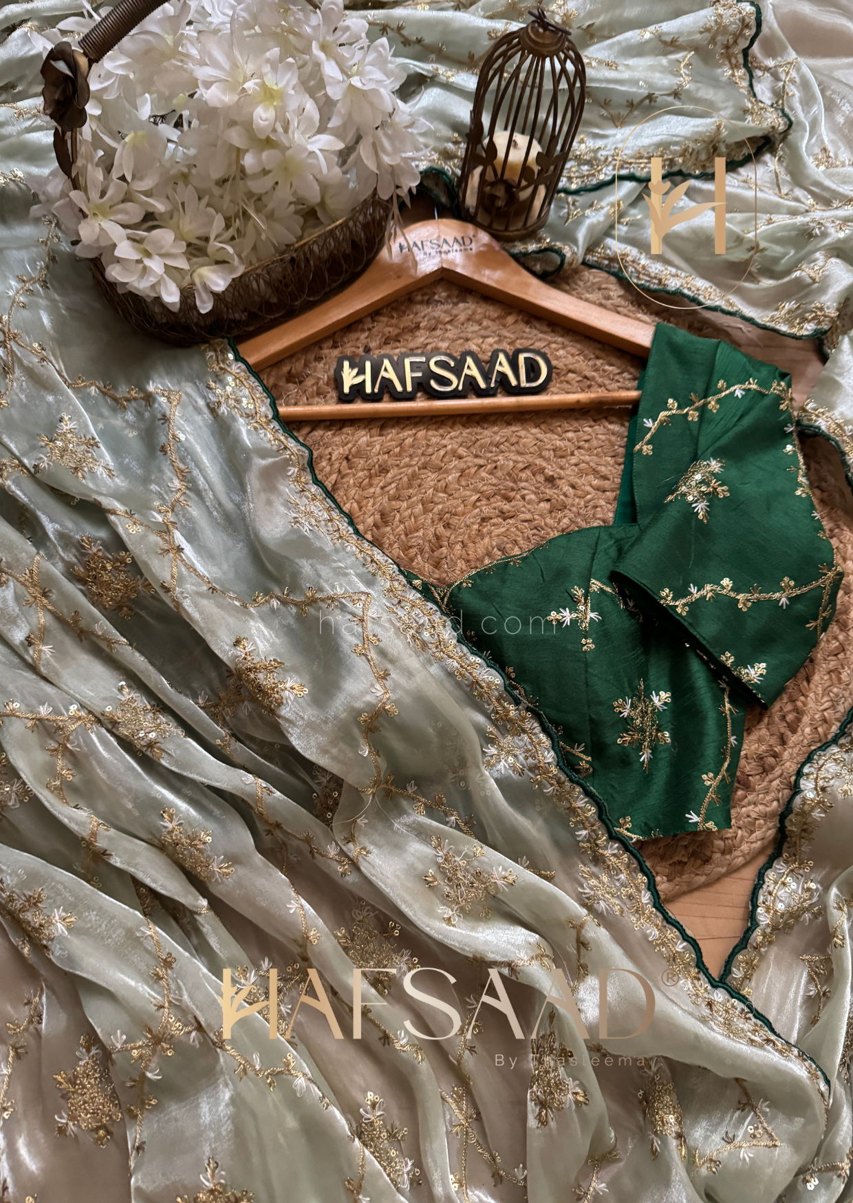 Gulabi- Satin organza saree (Green)