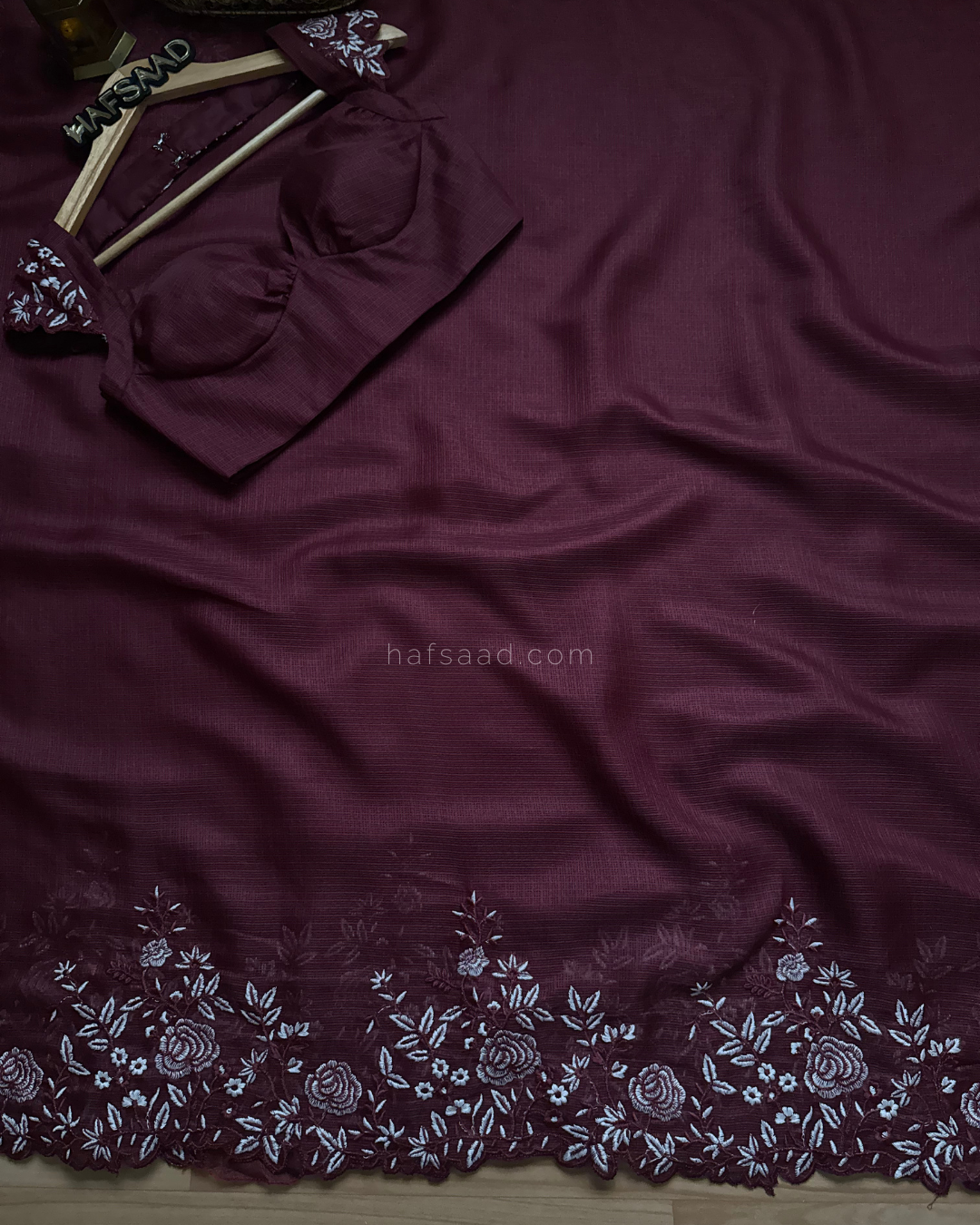 Femi- Embroidered Saree (Burgundy)