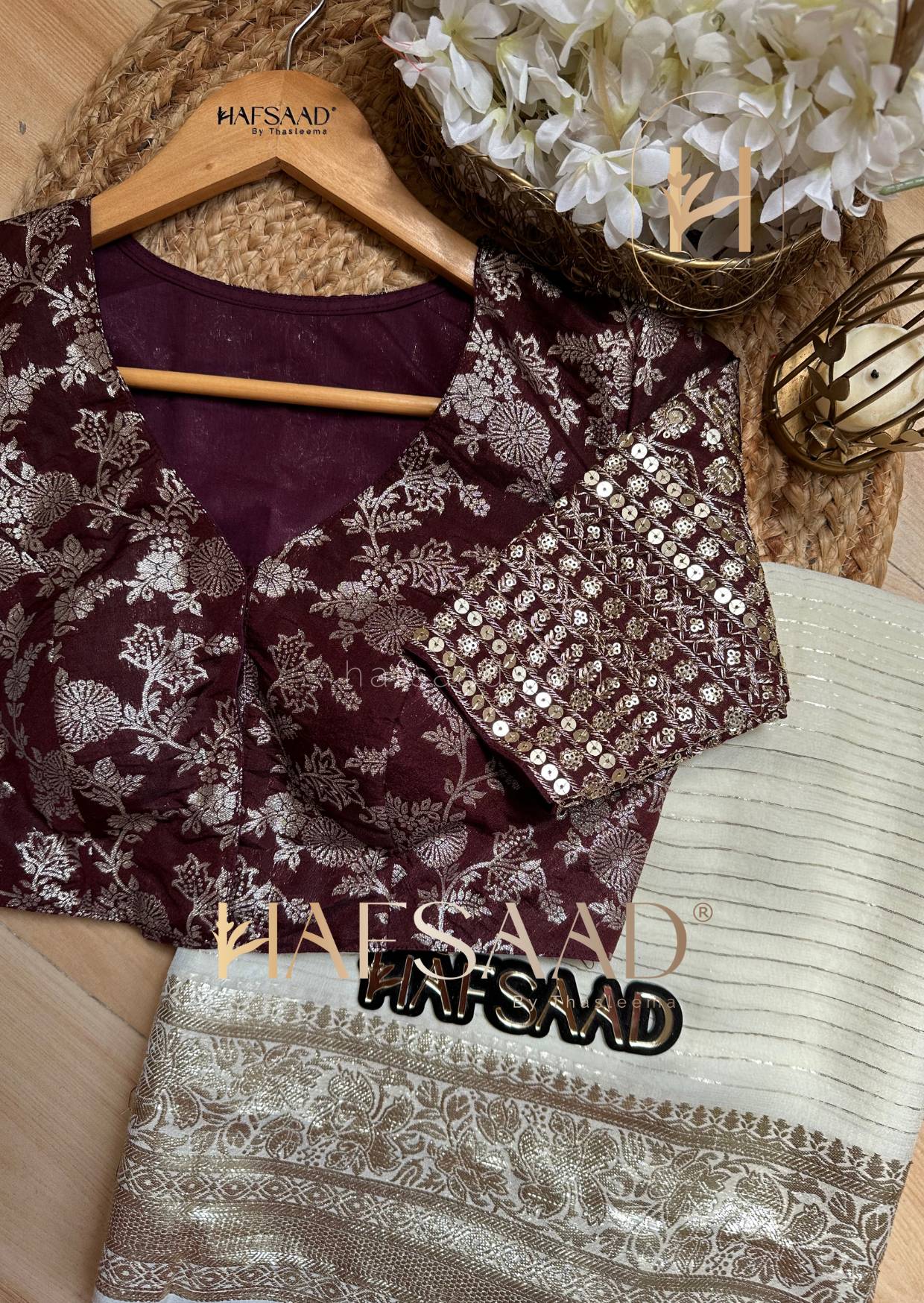 Mithra- Pure viscose saree (Plum Cream) Ready to wear