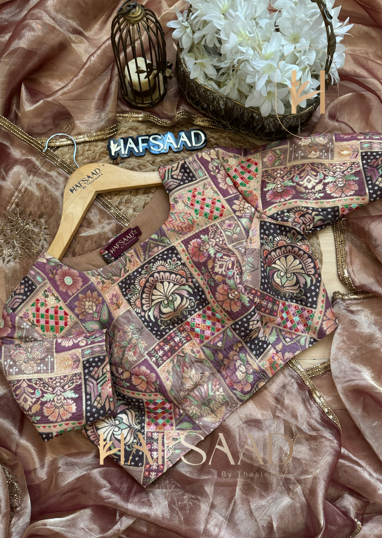 Nargis-Pure tissue silk handwork saree (Brownsugar)