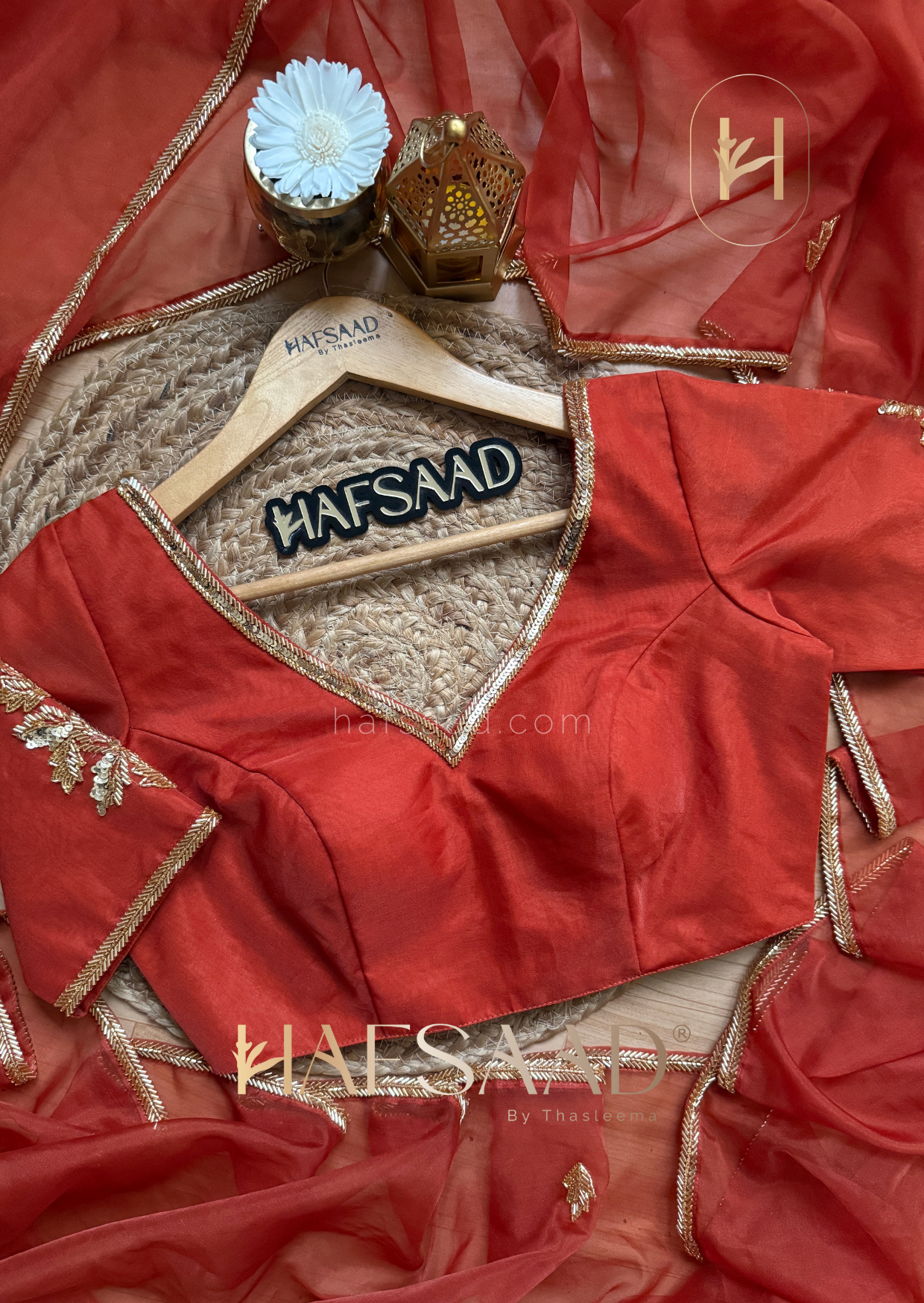 Rini- Pure organza handwork saree (Burnt orange)