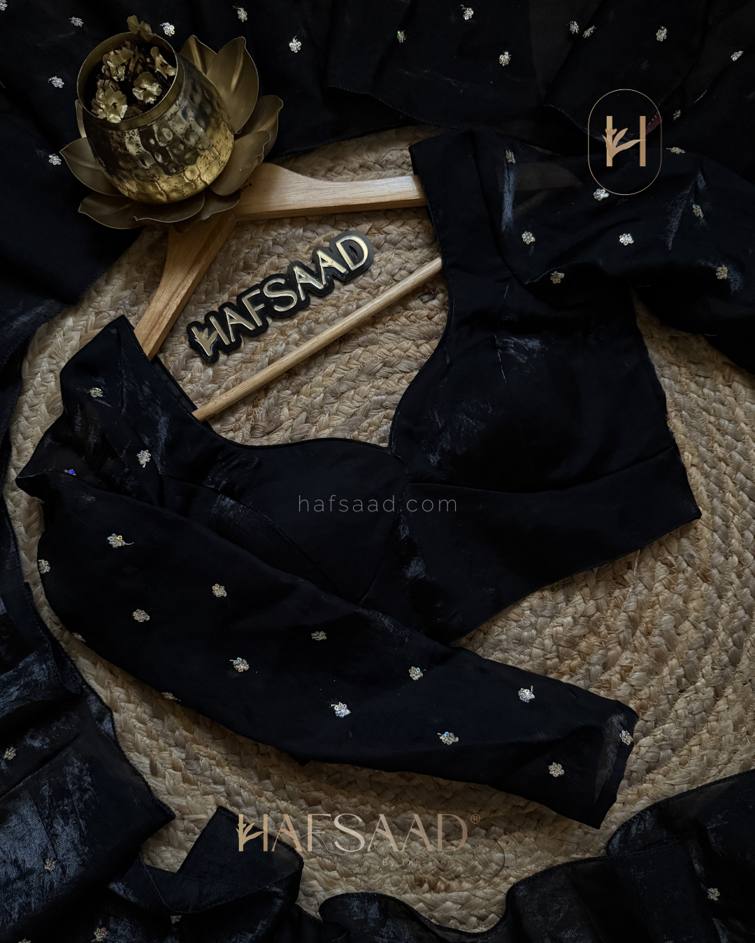 Hani- Stardust Satin Saree (black)