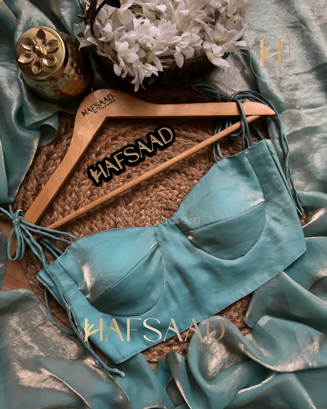 Sinful - Stardust satin saree (Aqua blue)