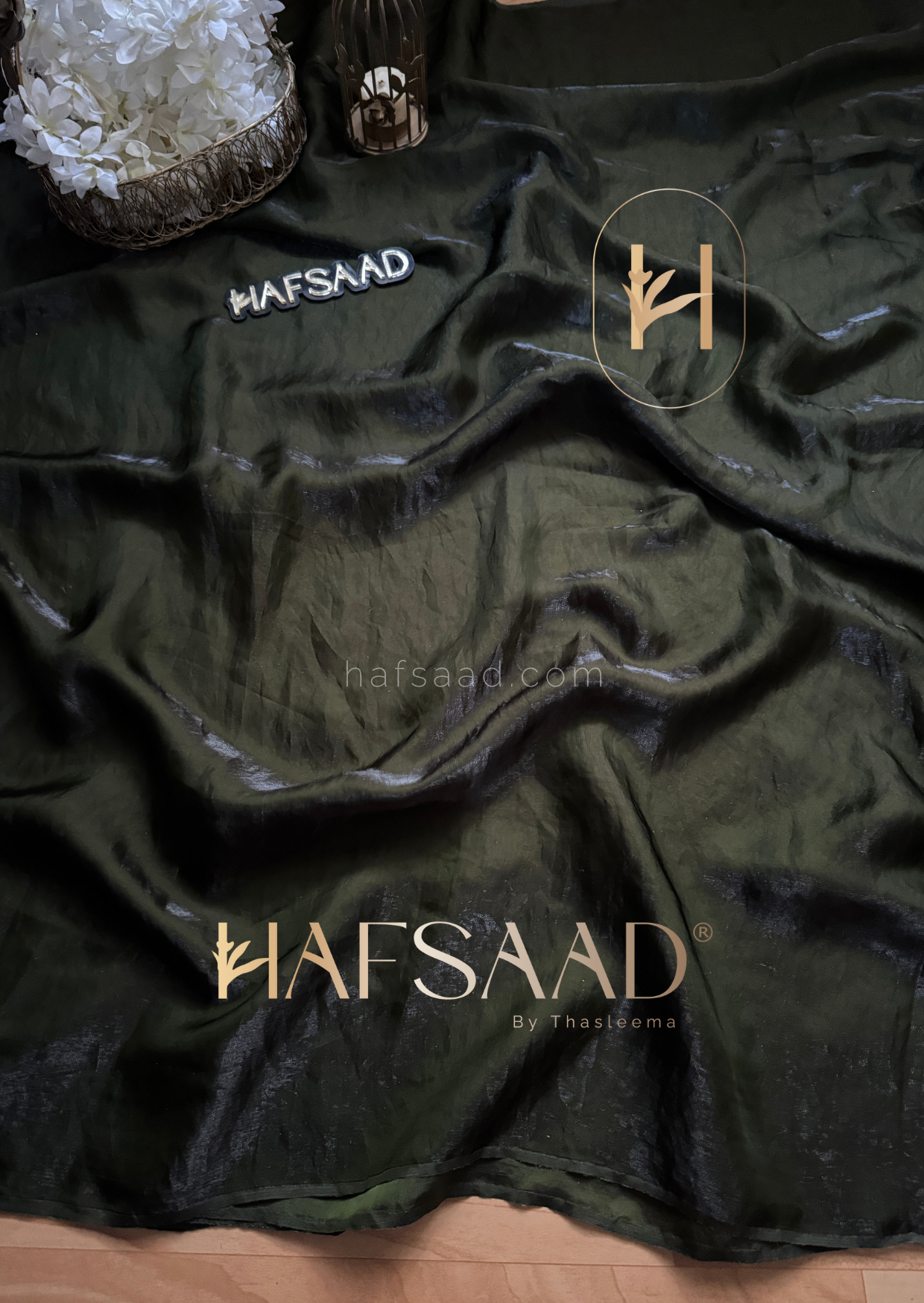 Alisha- Stardust satin saree (Olive green)