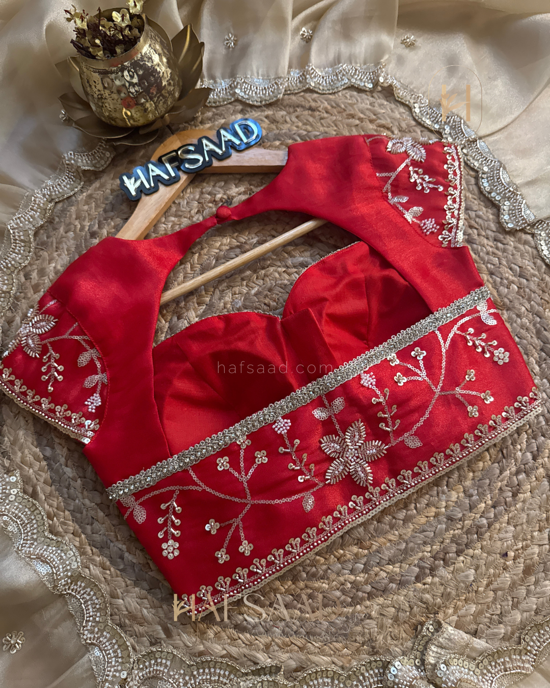 Amina- Designer Handwork Saree (Red)