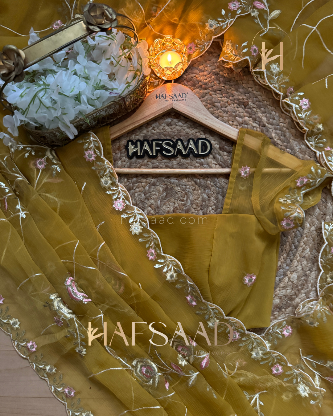 Anila -Chiffon organza saree (Mustard)