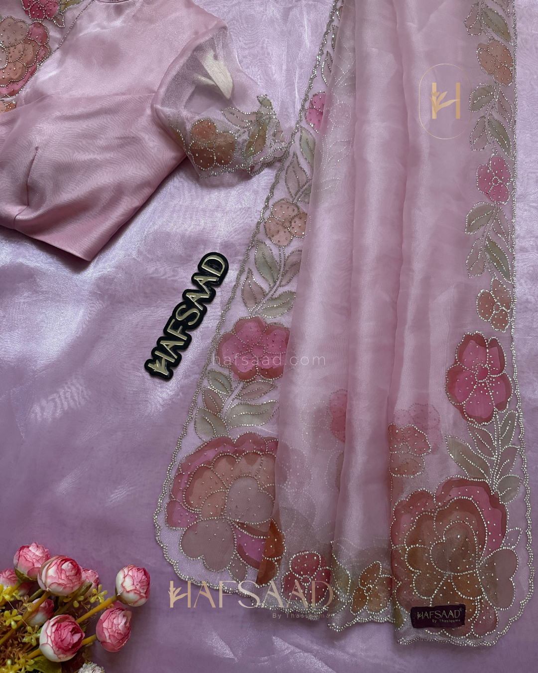 Sherlin- premium organza saree(pink)