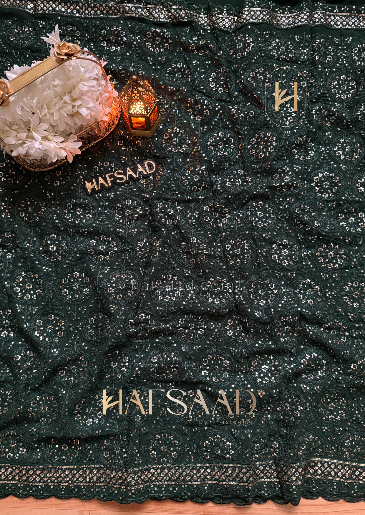 Farheen Bridal- Rich Chikankari saree (Green)