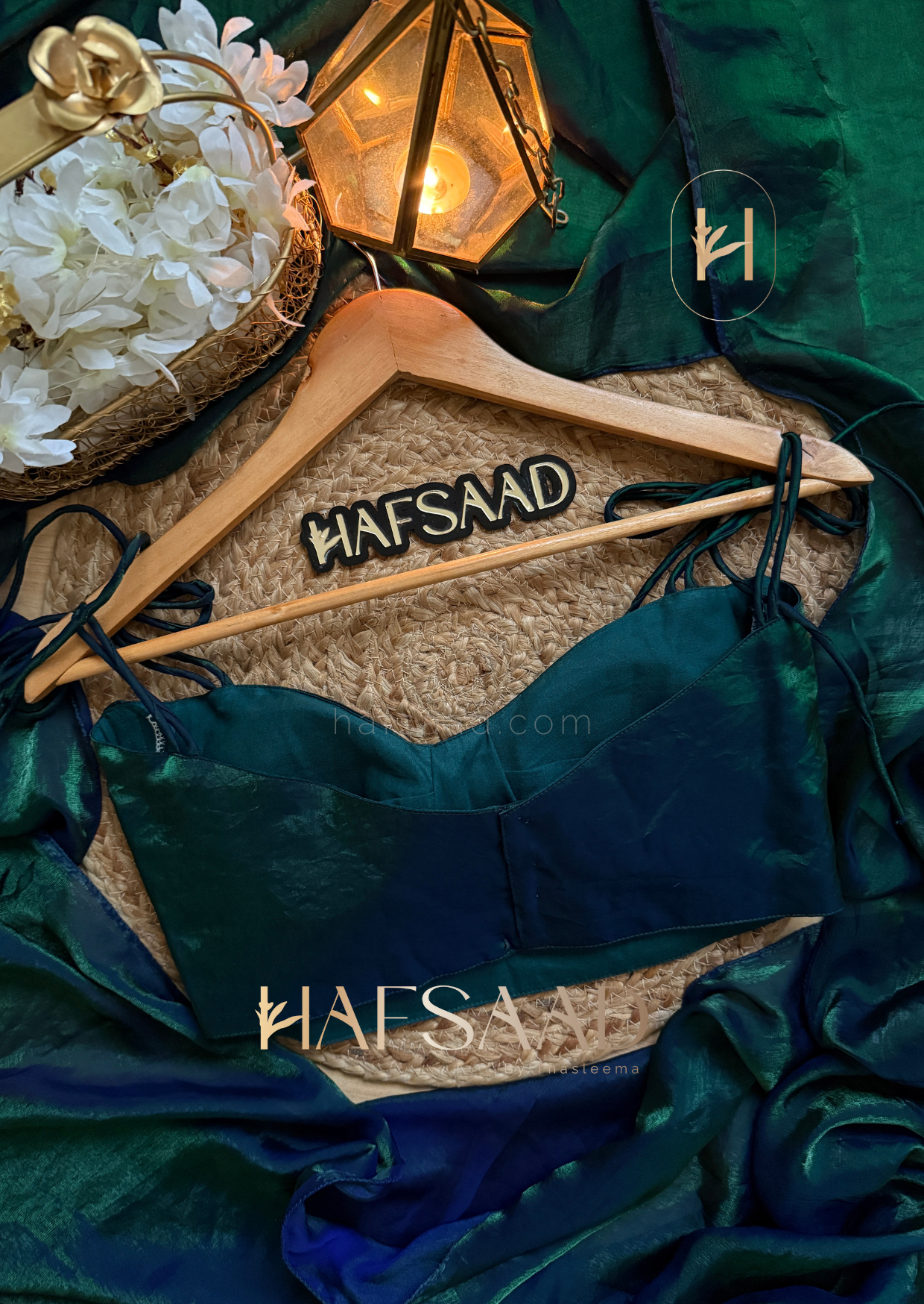 Sinful - Stardust satin saree (Emerald waves)