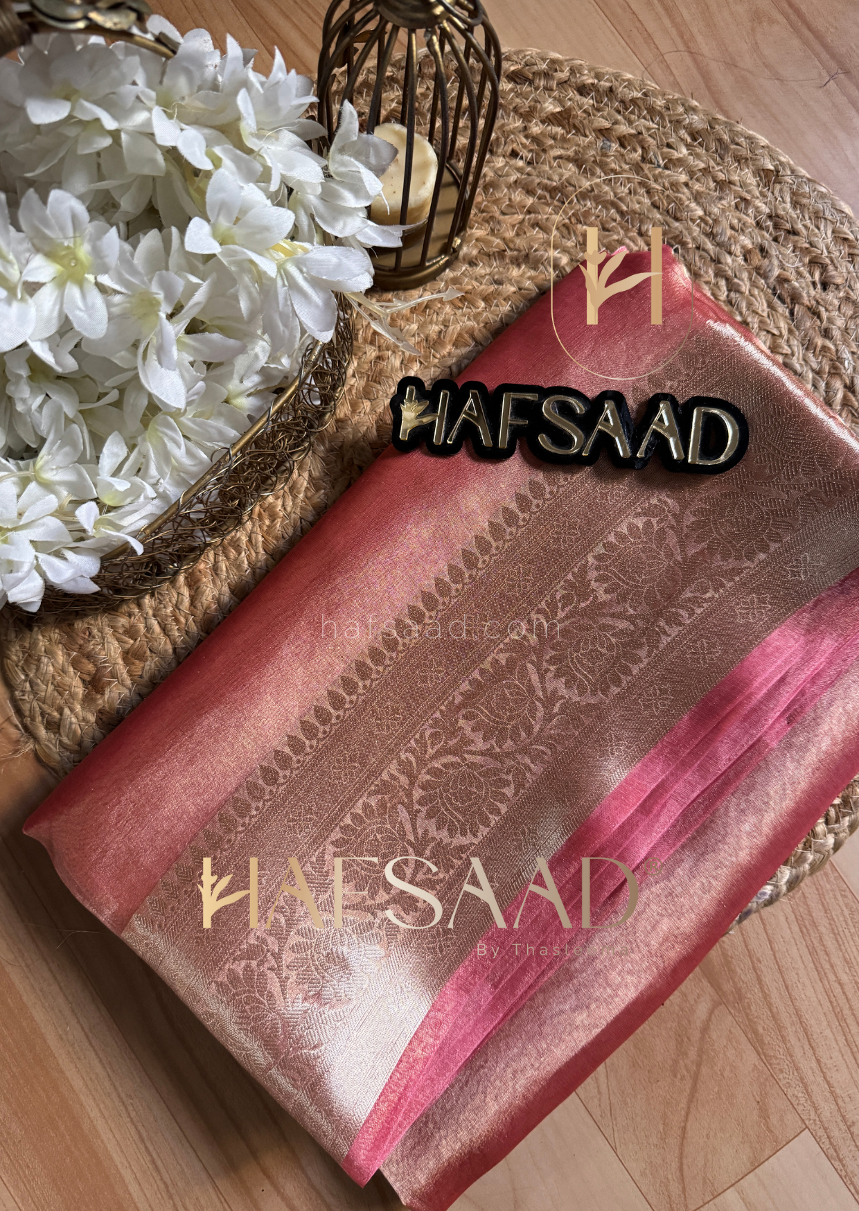 Rashidha- Pure tissue silk saree (Coral)