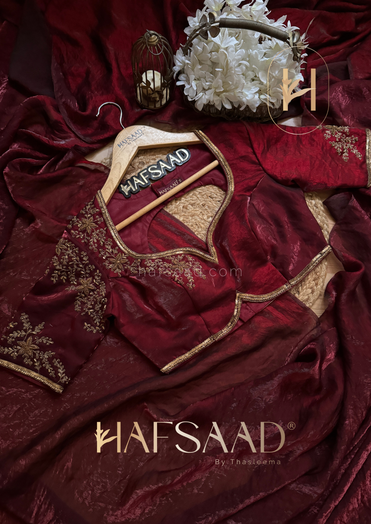 Rouge elbow sleeve - Artisanal handwork saree