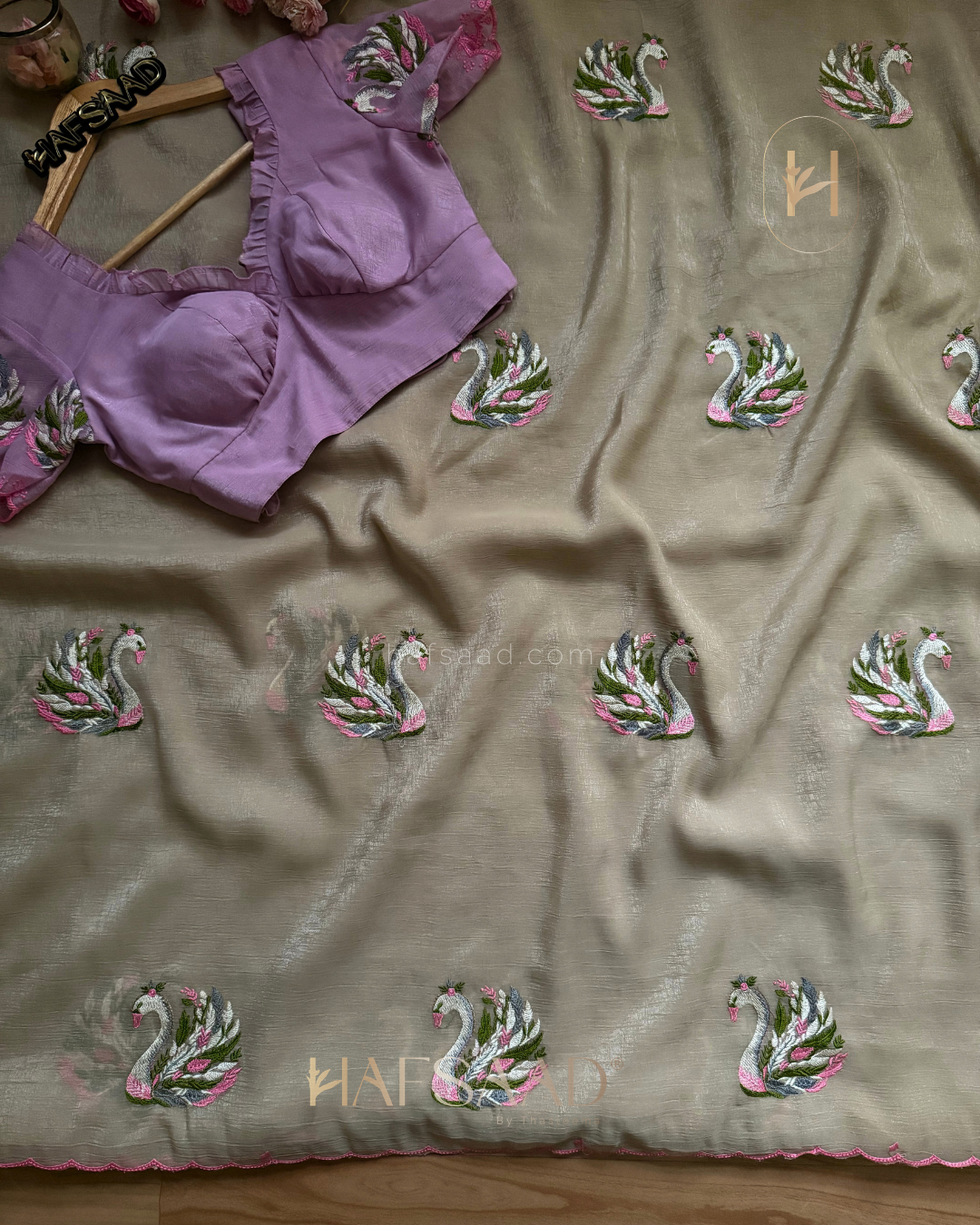 Swan- Glass chiffon Saree (Beige)