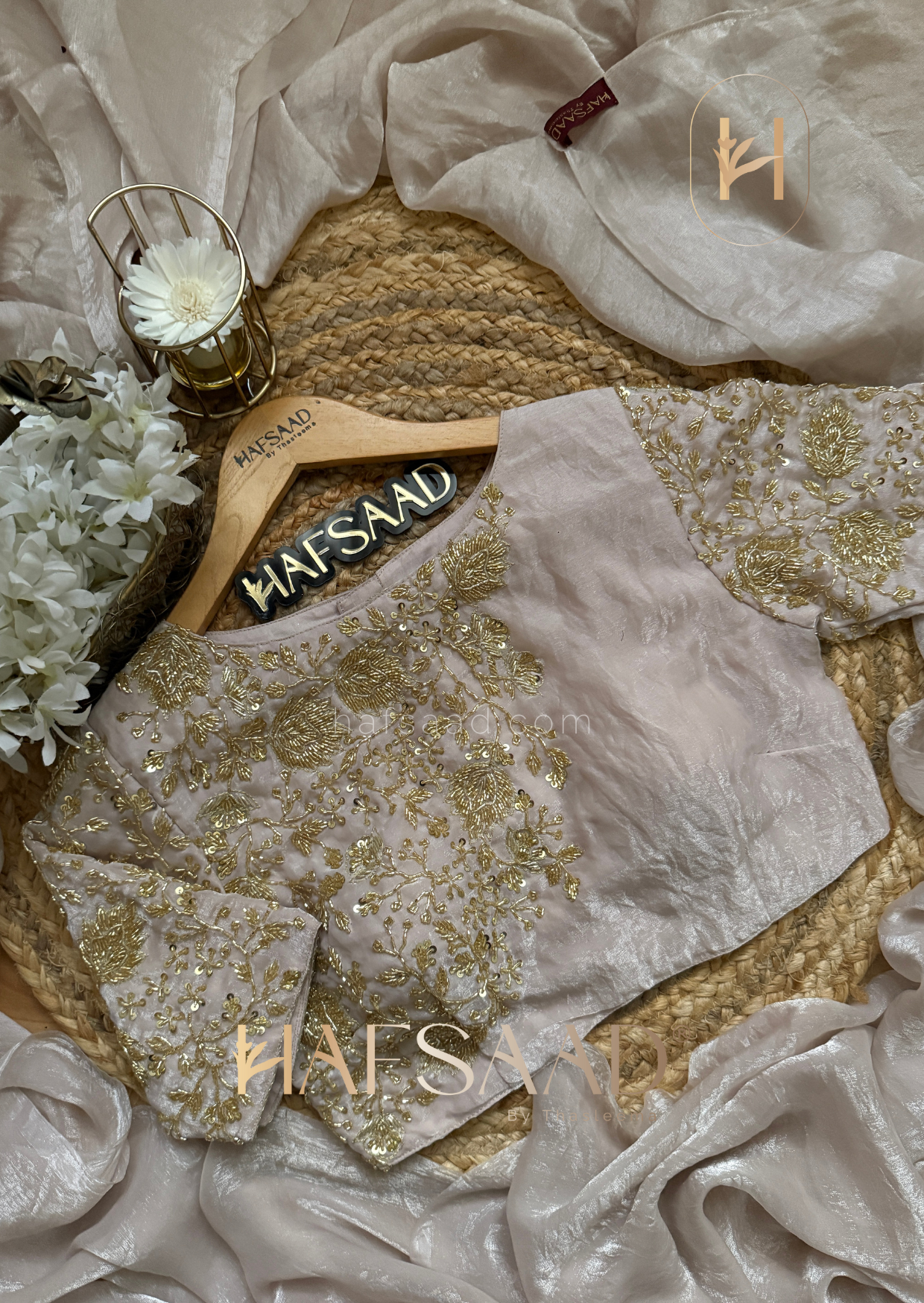 Khushi - Stardust satin saree (Dusty beige)