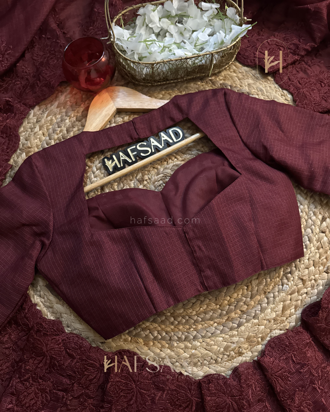 Celestia- Embroidered saree (Burgundy) Full Sleeve