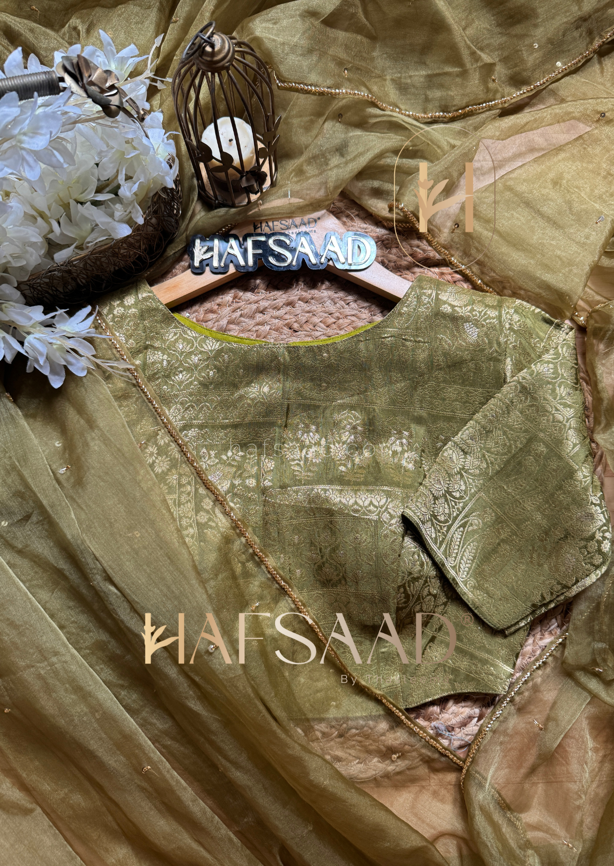 Kiara - Pure organza handwork saree (Moss green)