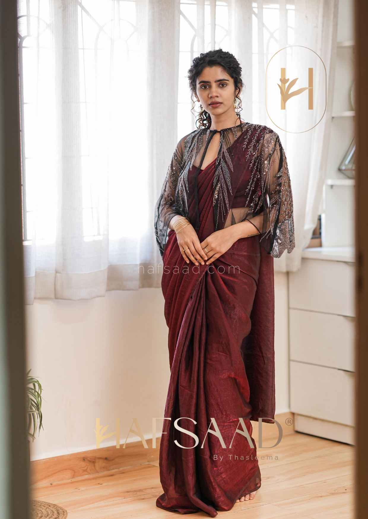 Seduza- Stardust satin saree (Maroon)