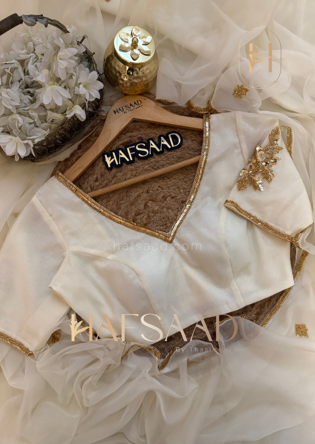 Rini- Pure organza handwork saree (Half white)