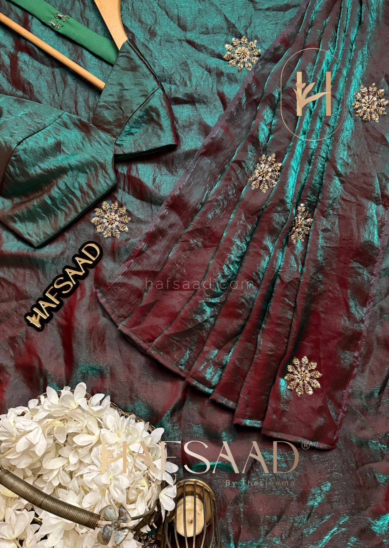 Frost - Stardust satin saree (Fierce peacock)