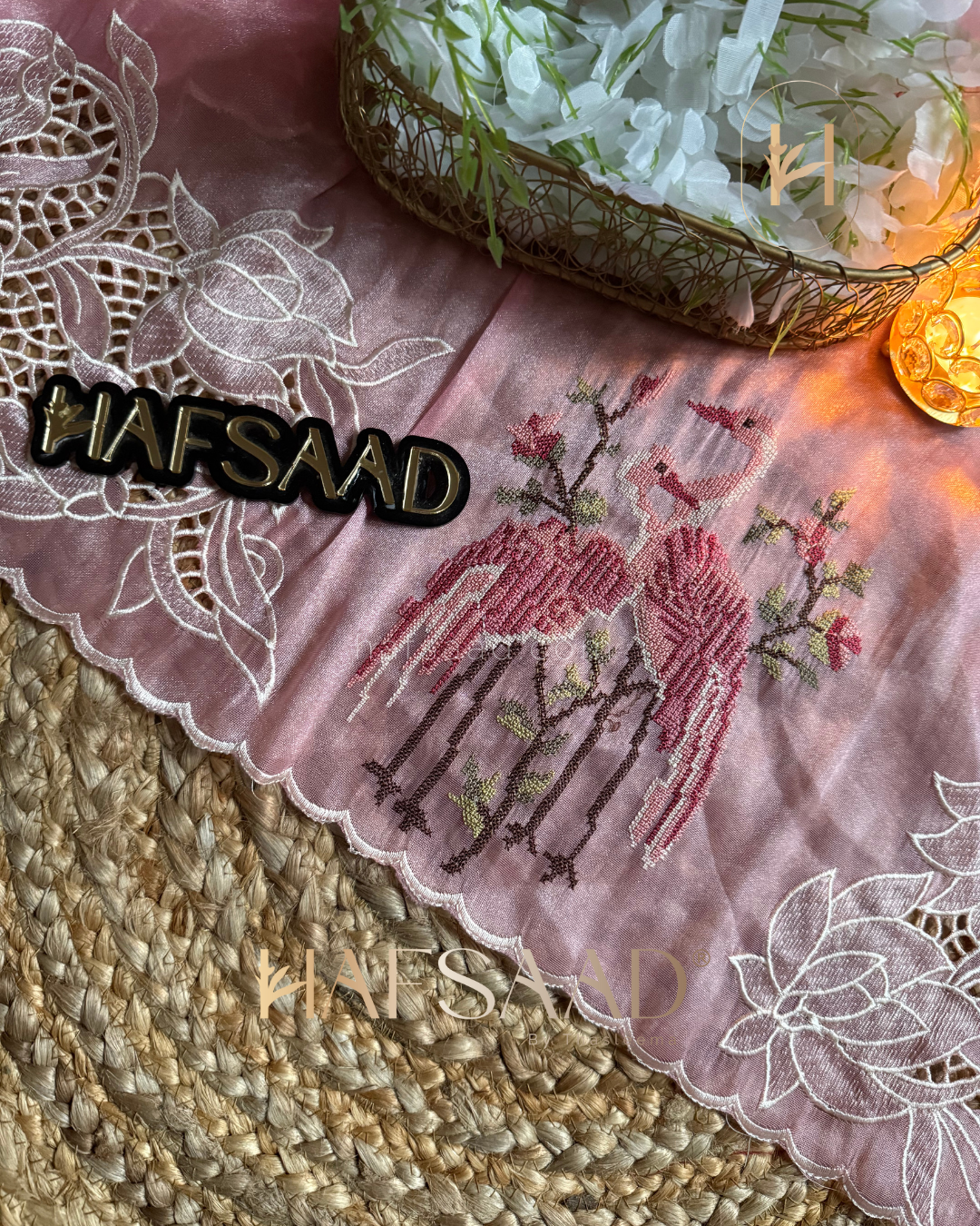 Flamingo - Soft appliqué saree (Pink)