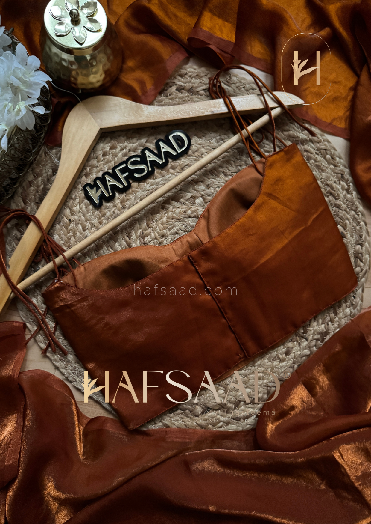 Sinful - Stardust satin saree (Burnt orange)