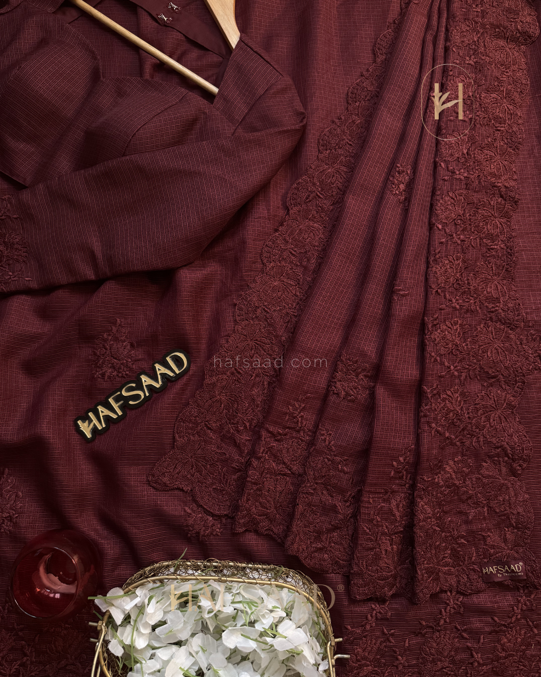 Celestia- Embroidered saree (Burgundy) Full Sleeve
