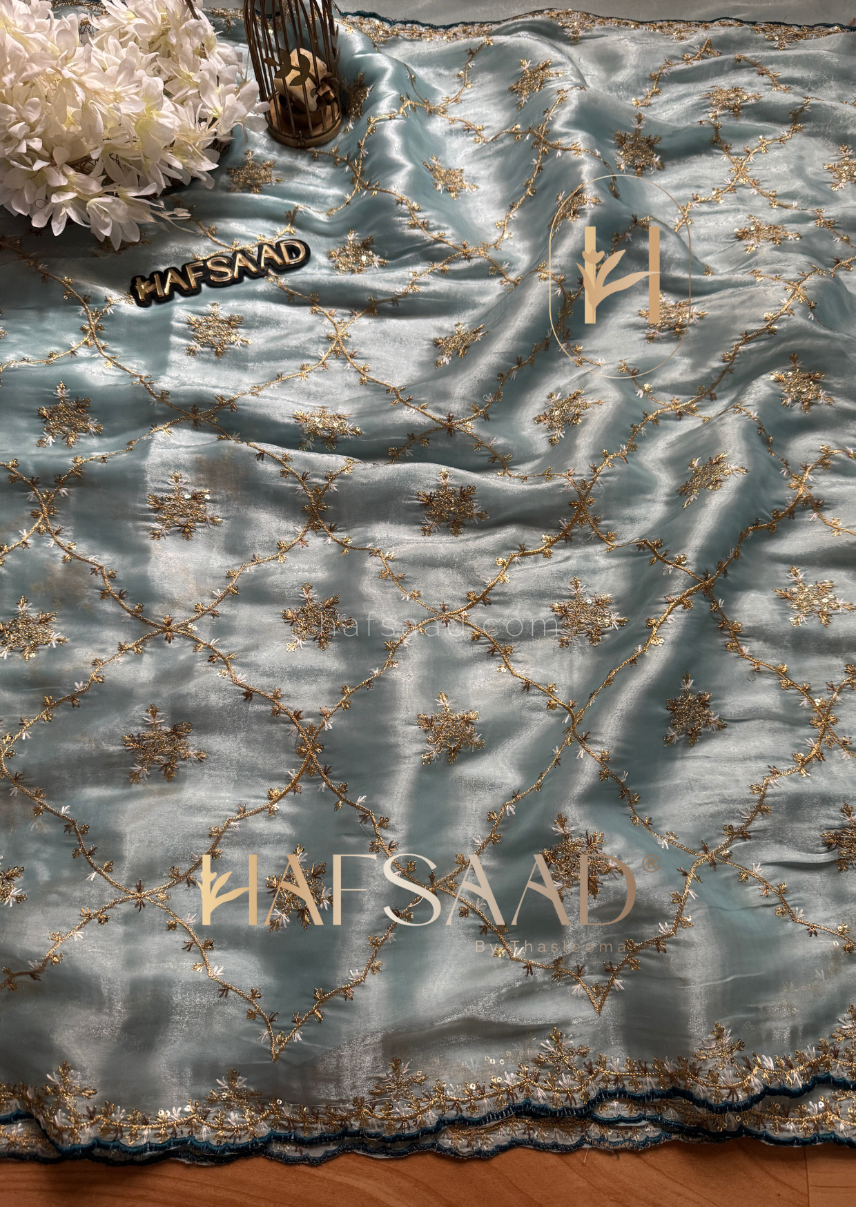 Gulabi- Satin organza saree (Blue)