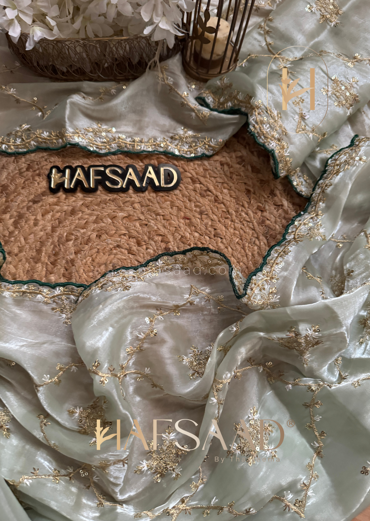 Gulabi- Satin organza saree (Green)