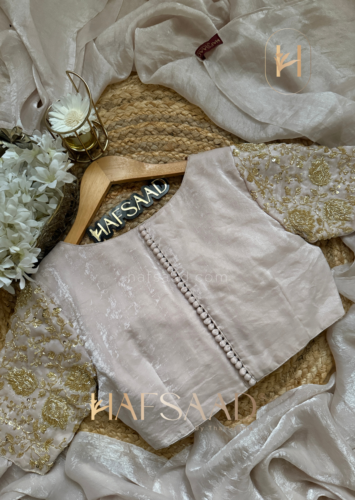 Khushi - Stardust satin saree (Dusty beige)