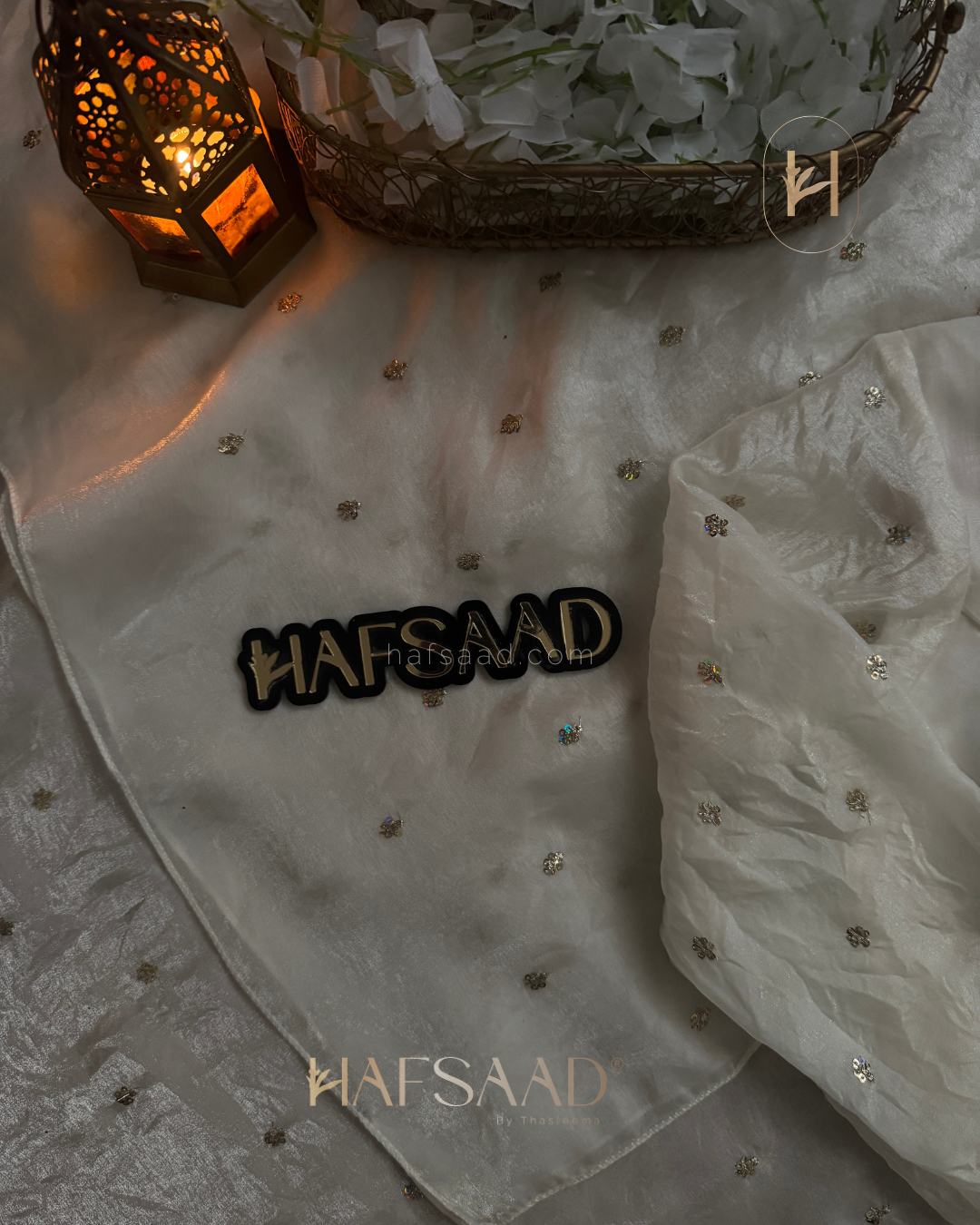 Hani- Stardust Satin Saree (White)