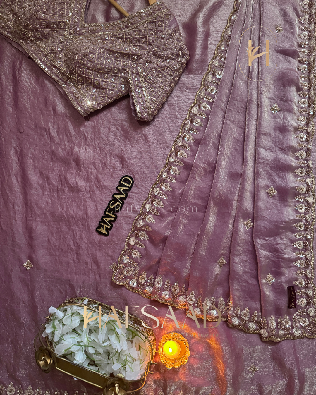 Mirza - Stardust satin saree (lavender)