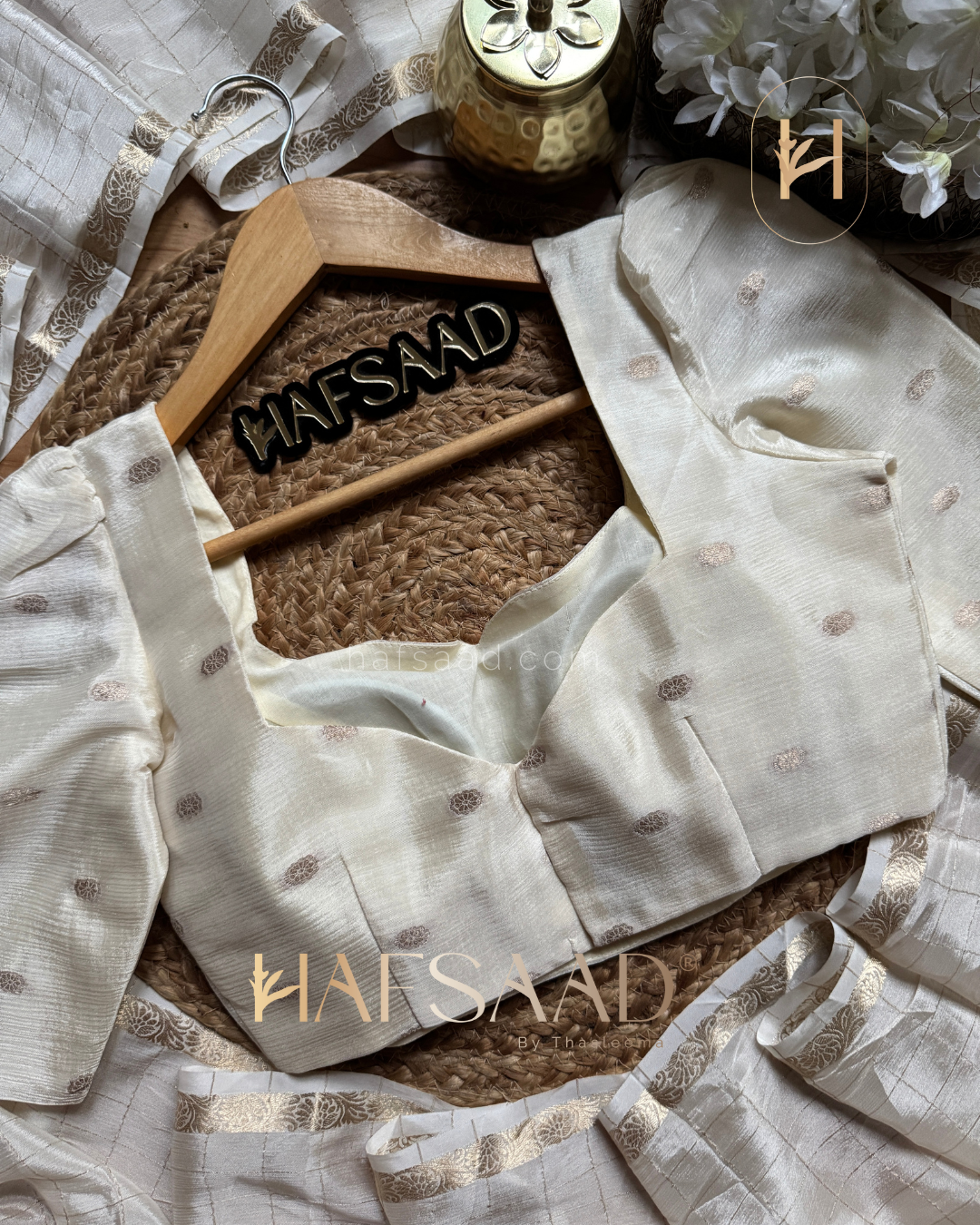 Madrasi - Premium crushed chinnon saree (Half white)