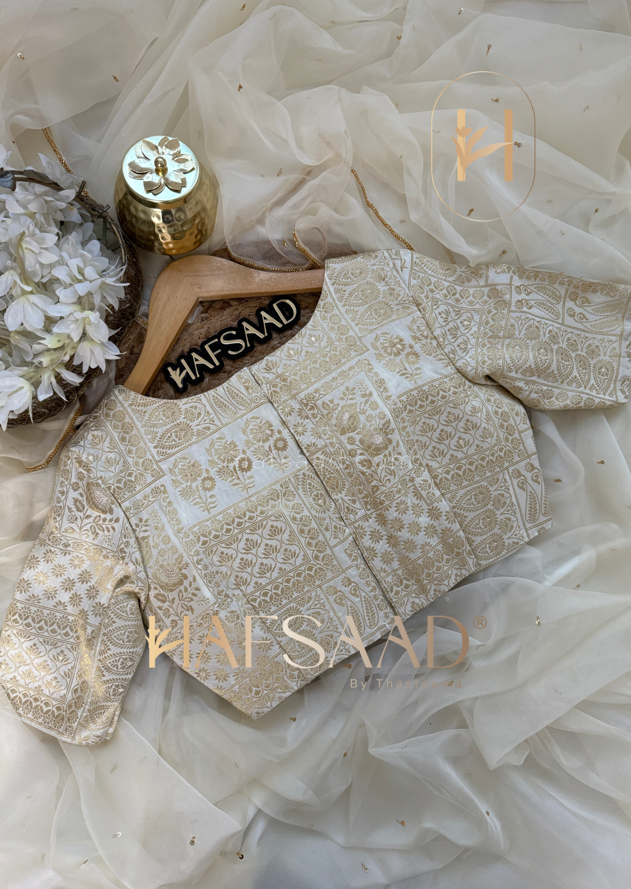 Kiara - Pure organza handwork saree (Half white)