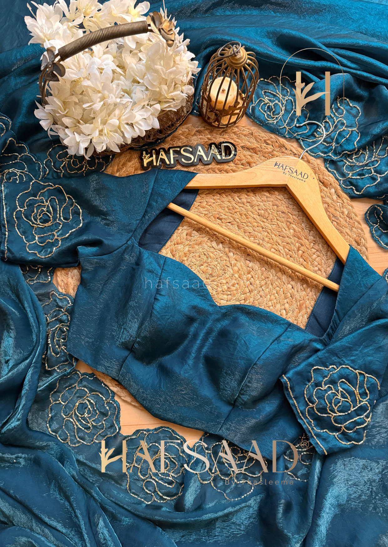 Diana - Premium stardust satin saree (Peacock blue)