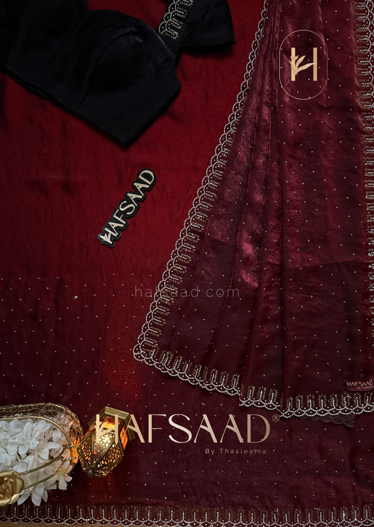 Henna - Stardust satin saree (Maroon)