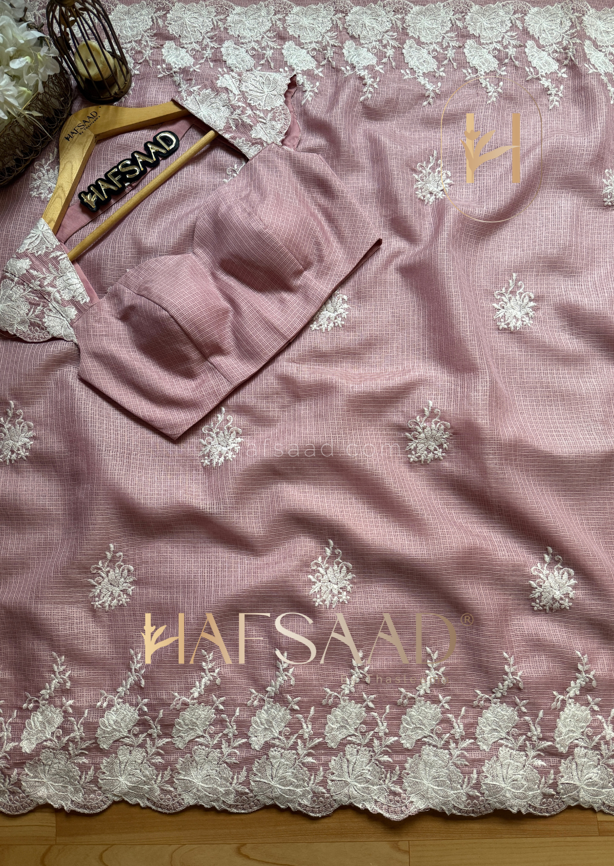 Celestia - Embroidered saree (Candy floss)